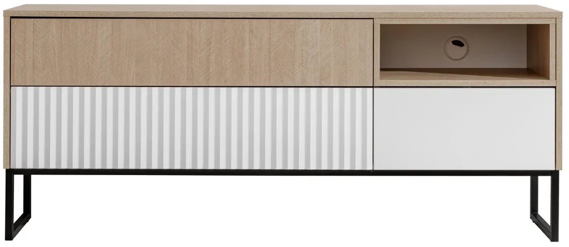Szafka RTV ZOE 148 2K1S jodełka scandi/biały mat FURNIVAL