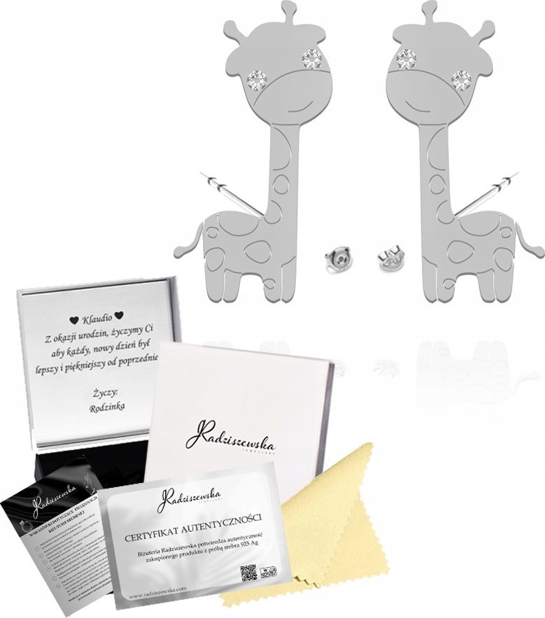 Radziszewska Jewellery Kolczyki Srebrne Żyrafa Prezent Srebro 925 Biżuteria DEDYKACJA GRATIS