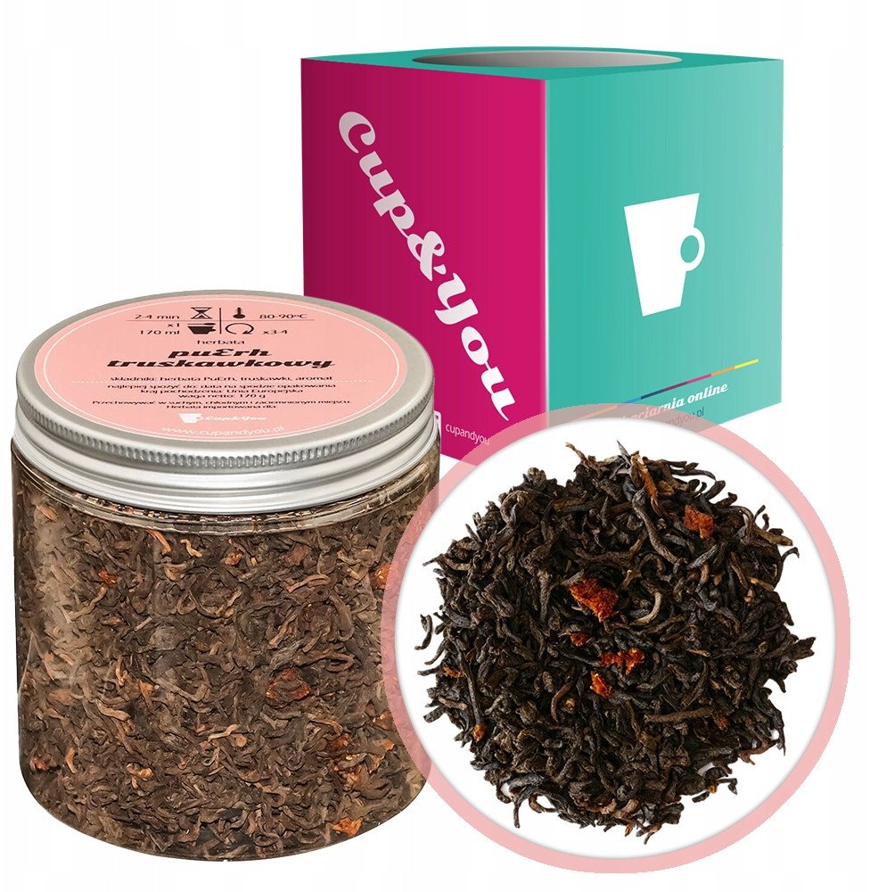 Herbata czerwona pu-erh TRUSKAWKOWY truskawki PuErh 170g - sypana liściasta herbata PREMIUM Cup&You