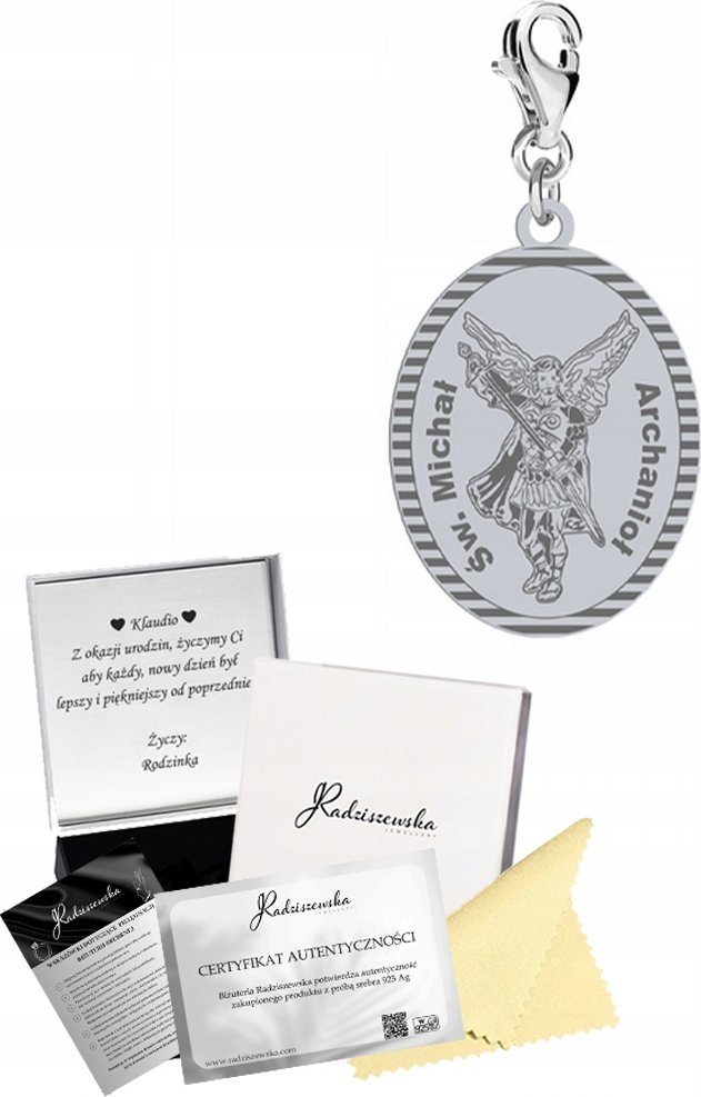 Radziszewska Jewellery Charms Srebrny Św. Michał Archanioł Prezent Biżuteria ŻYCZENIA GRATIS