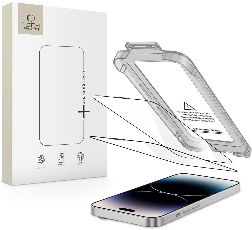 SZKŁO HARTOWANE TECH-PROTECT QUICK SET+ 2-PACK IPHONE 14 PRO BLACK