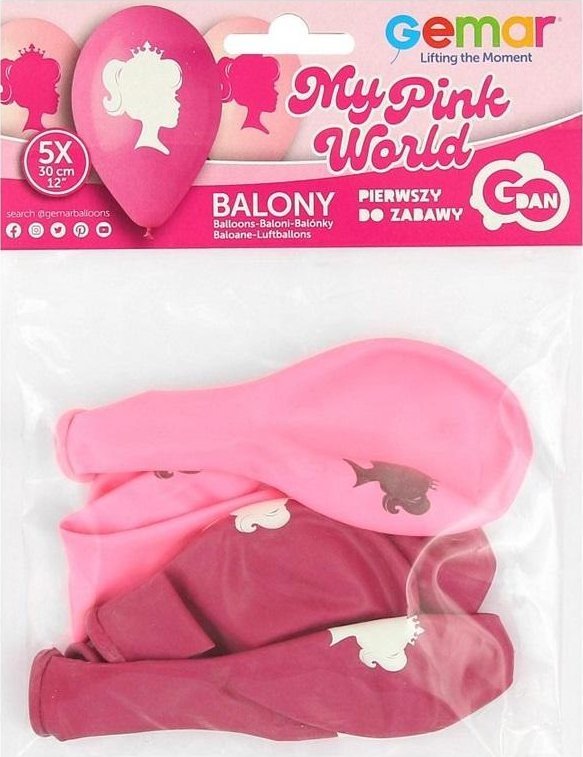 Balony Premium My Pink World w koronie 30cm 5szt