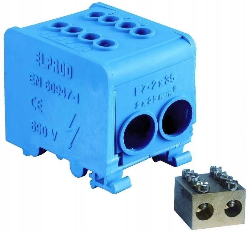 Simet Blok rozdzielacz 1-torowy (3x16mm/3x16mm) LZ1*35/35 mocowanie do TS 35, niebieski 84169003