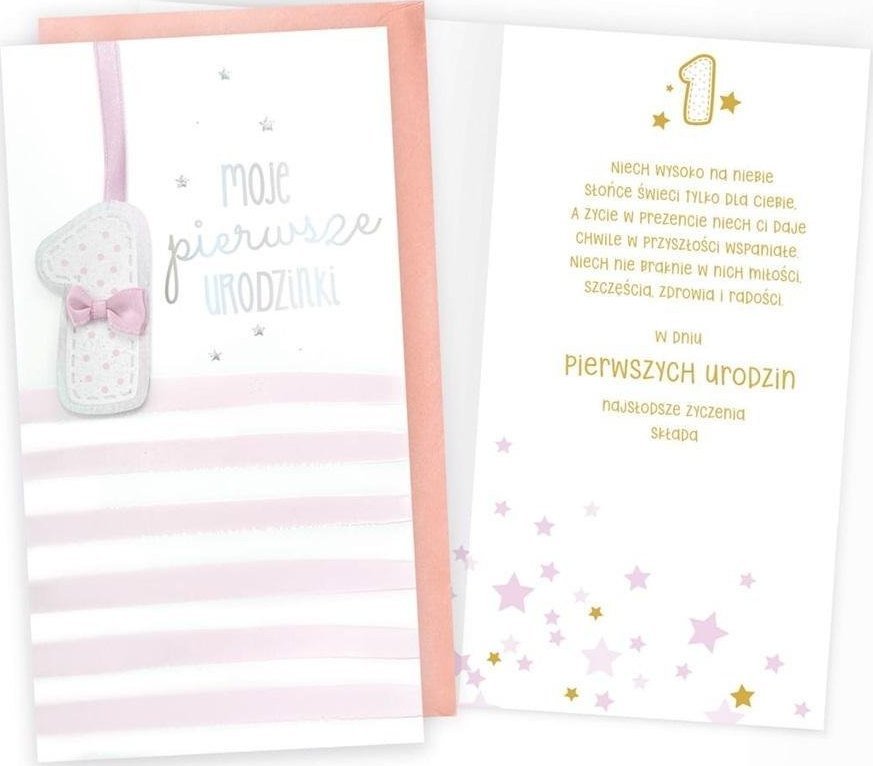 KUKARTKA Karnet Urodziny Roczek różowy