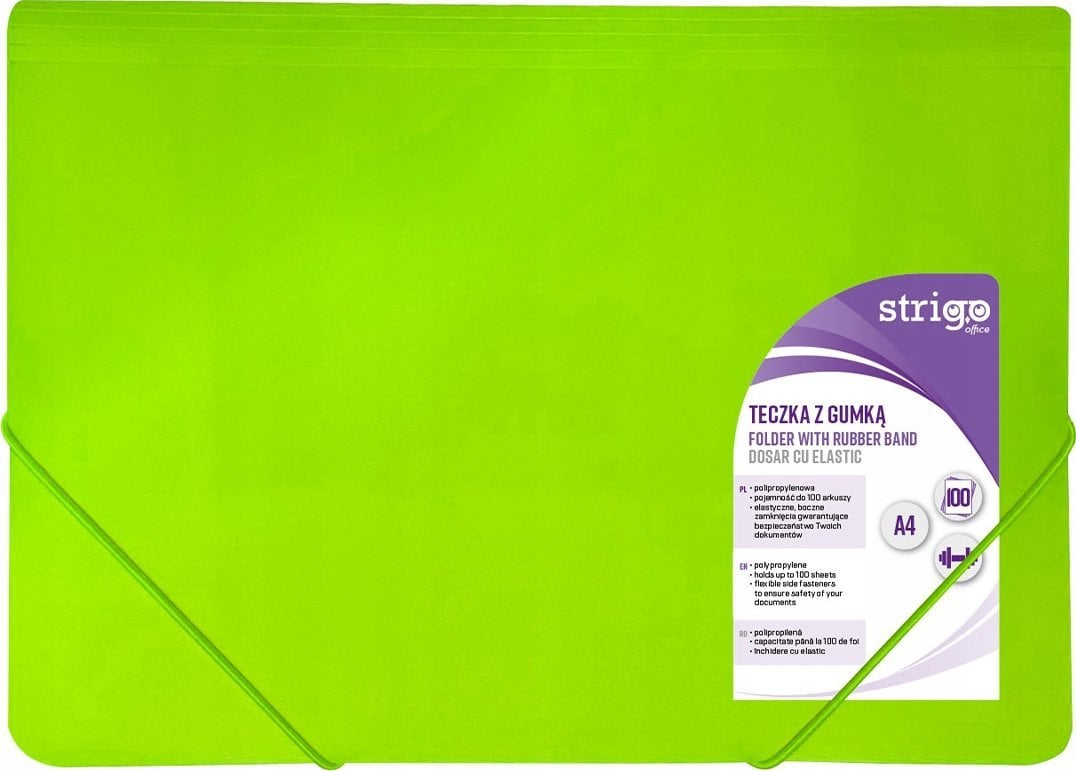 Teczka z gumką A4 PP neon zielona STRIGO
