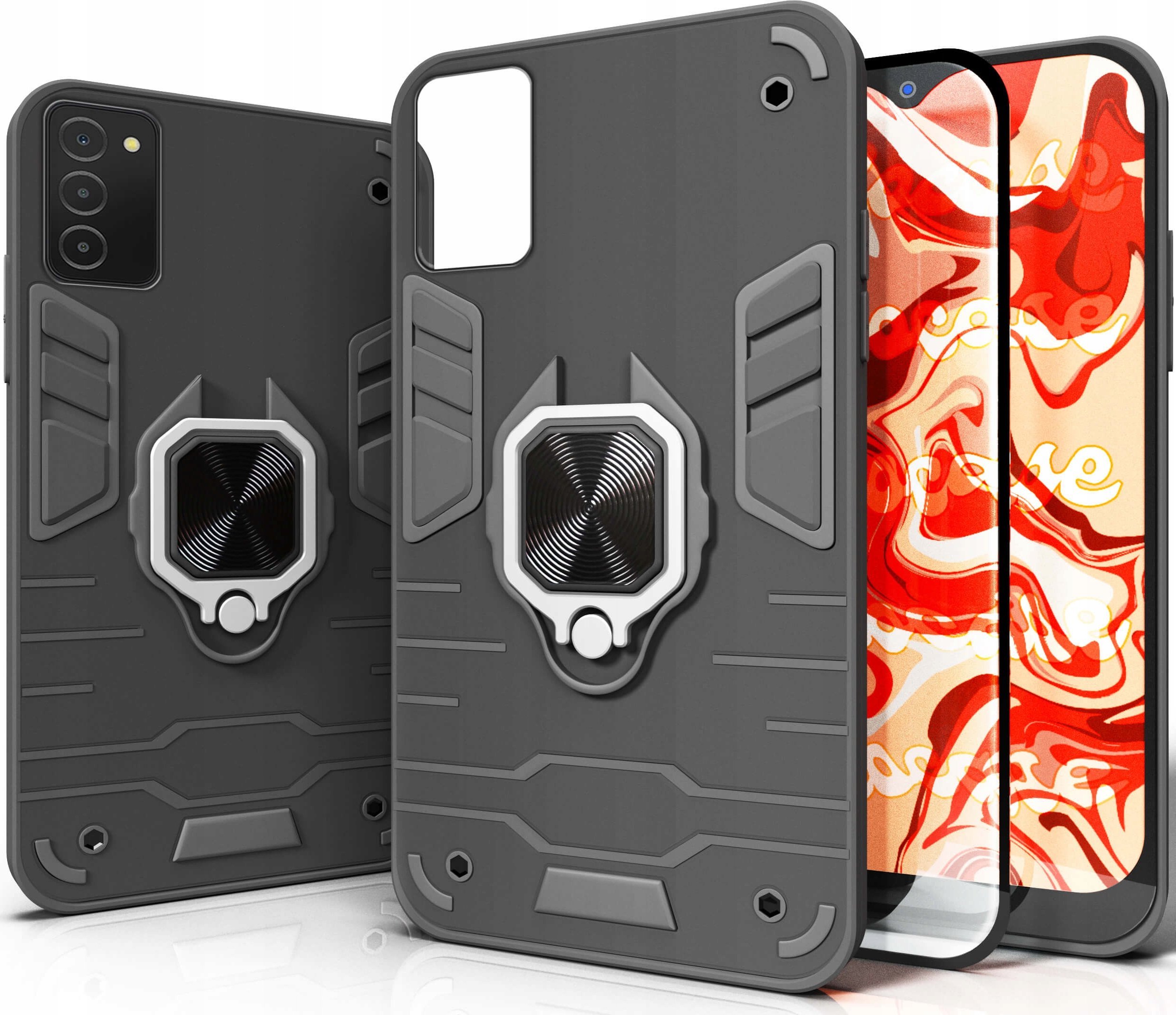 Hello Case ETUI PANCERNE DO SAMSUNG GALAXY A03S CZARNE OBUDOWA ARMOR HOLDER SZKŁO 9H