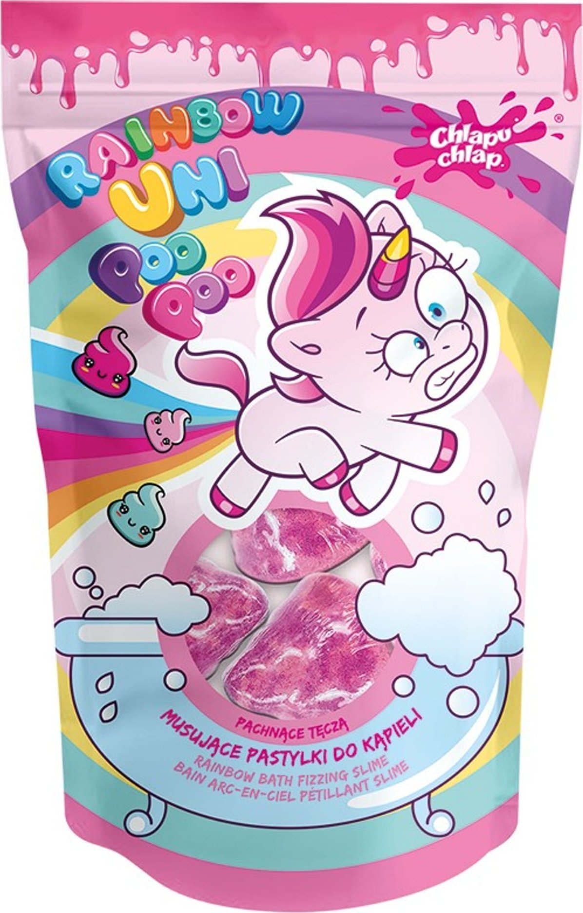 Chlapu Chlap CHLAPU CHLAP Musujące dwukolorowe pastylki do kąpieli - różowe o zapachu truskawki