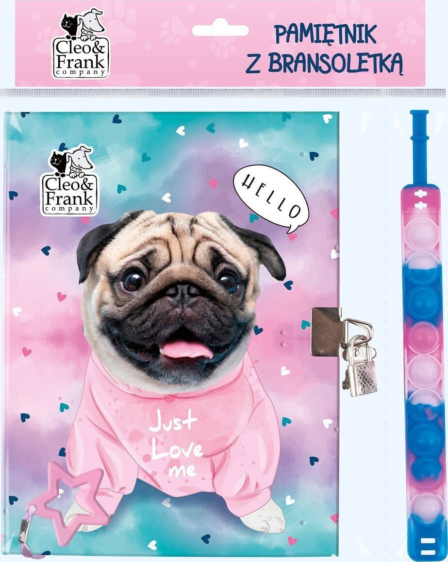 Pamiętnik z kłódką + bransoletką Cleo i Fran piesek