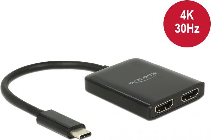 Delock Splitter Video USB-C -> 2x HDMI 4K Czarny (87719)