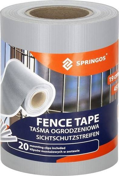 Springos Taśma ogrodzeniowa i klipsy mocujące 20 szt. PVC 35 m x 19 cm 450 g/m2 szary UNIWERSALNY