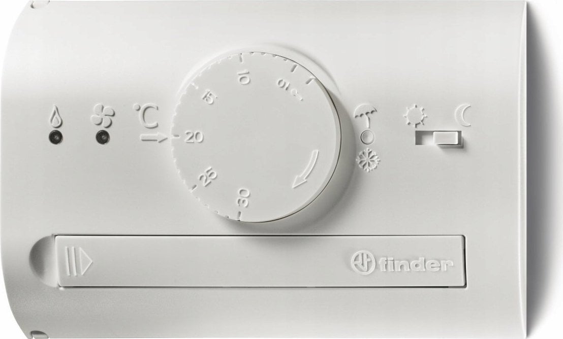 Finder Termostat elektroniczny 5-30C szary, pokrętło, funkcja dzień-noc/lato-zima 1P 5A 230V, zasilanie bateryjne 1T.41.9.003.2000