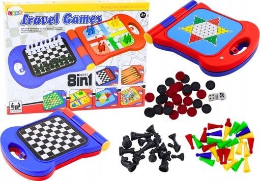 LeanToys Gra Podróżna 8w1 Szachy Warcaby Ludo Tryktrak Chińczyk Węże i Drabiny