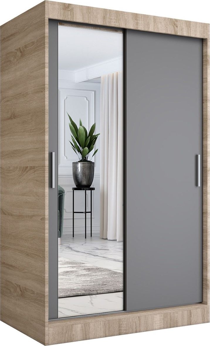 MKPOL Szafa przesuwna MODUO COMFORT 120 dąb sonoma/antracyt z lustrem po lewej