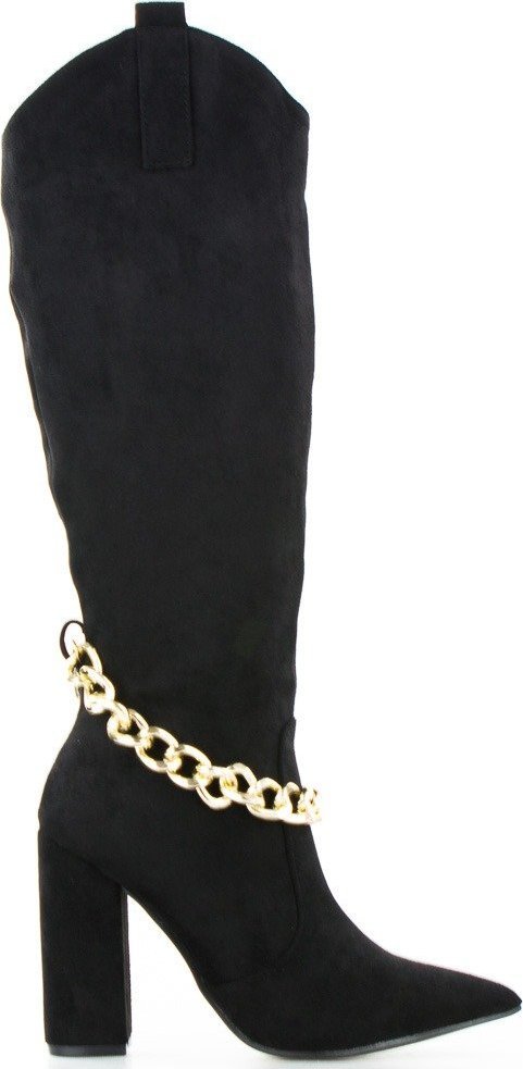 Wolski Kozaki z odpinaną złotą ozdobą zamszowe czarne-41