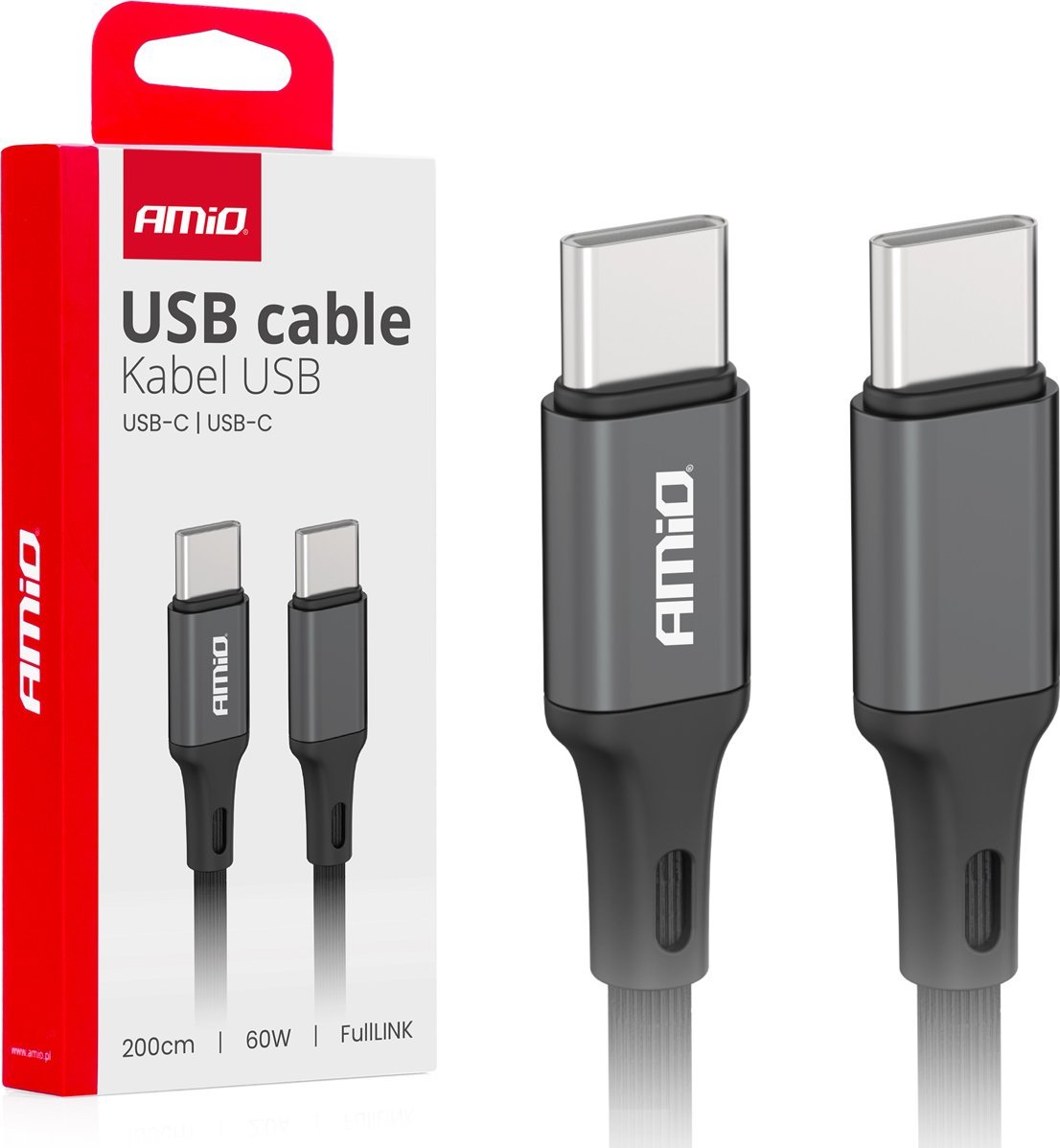 Kabel USB AMiO USB-C - USB-C 2 m Czarny