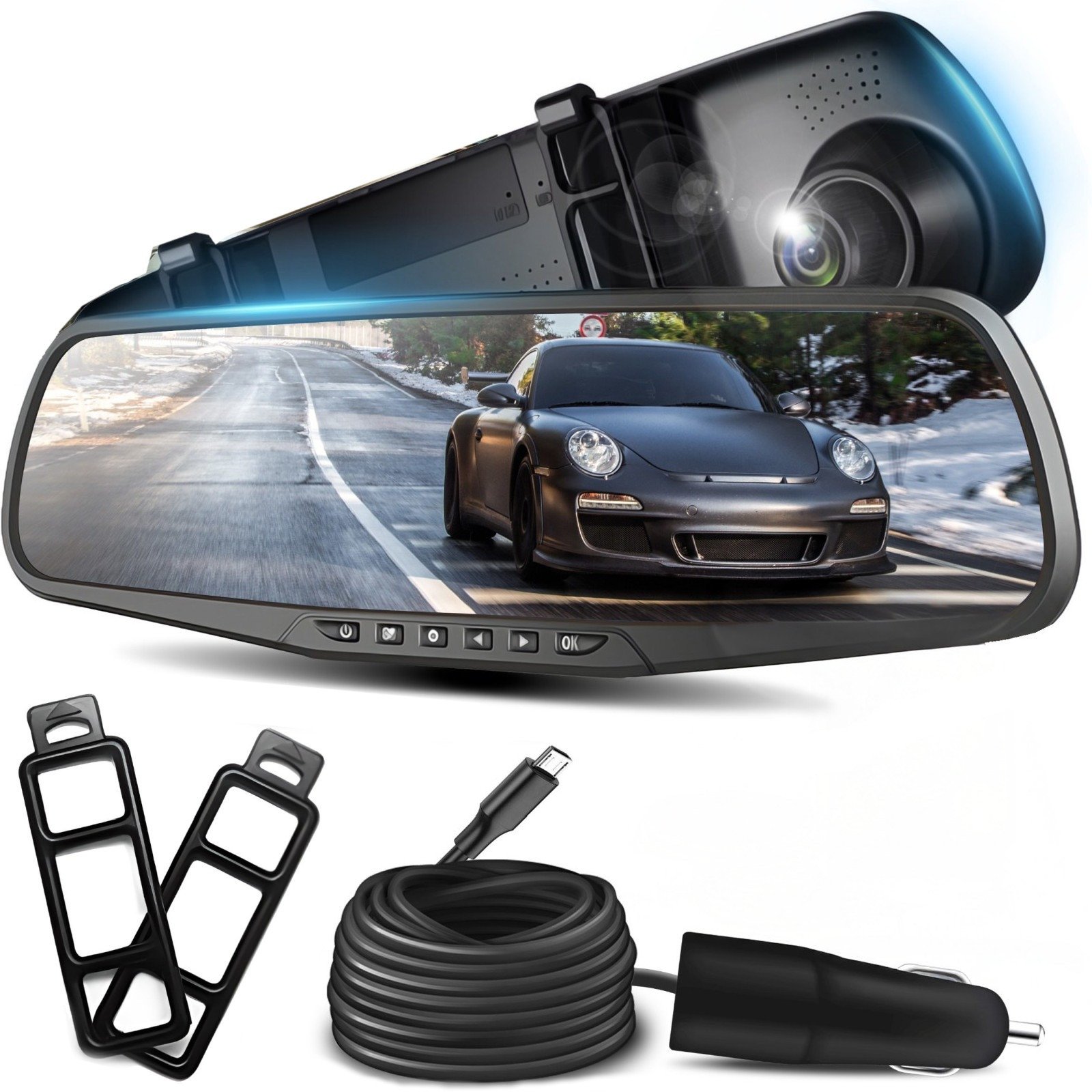 Wideorejestrator kamera samochodowa z detekcją ruchu LUSTERKO Full HD TF 12 V Wideorejestrator kamera samochodowa z detekcją ruchu LUSTERKO Full HD TF