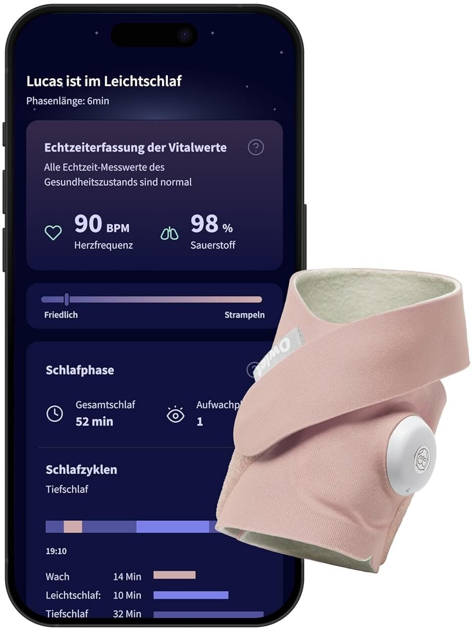 Owlet Dream Sock Pulsoksymetr monitor parametrów życiowych różowy