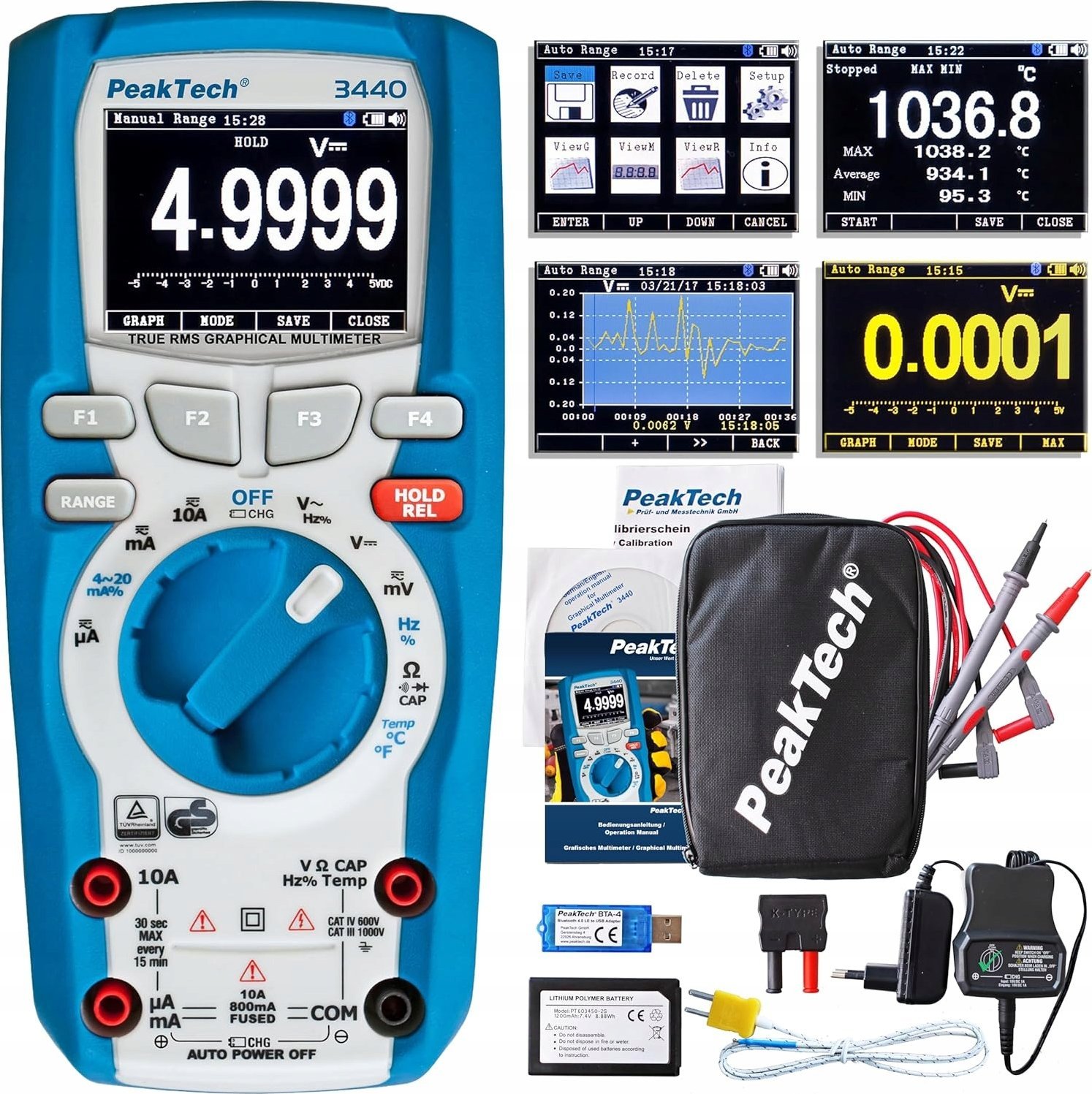 PeakTech P 3440 multimetr graficzny 4 5/6-cyfrowy True RMS ochrona IP67