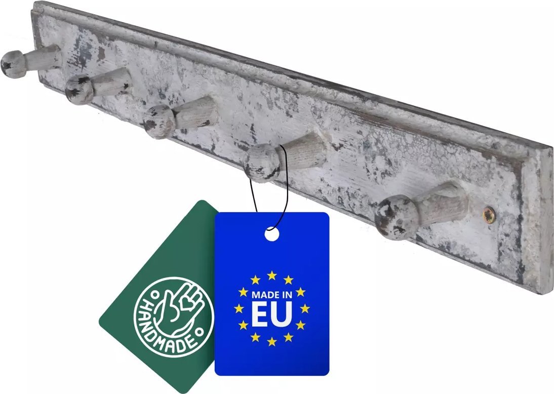 John Paddle Szary Wieszak John Paddle z 5 Haczykami z Litego Drewna Sosnowego w stylu antycznego loftu industrialnego Uniwersalny