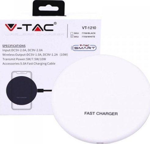 Ładowarka V-TAC Ładowarka Indukcyjna Bezprzewodowa 5A 10W Biała Okrągła V-TAC VT-1210