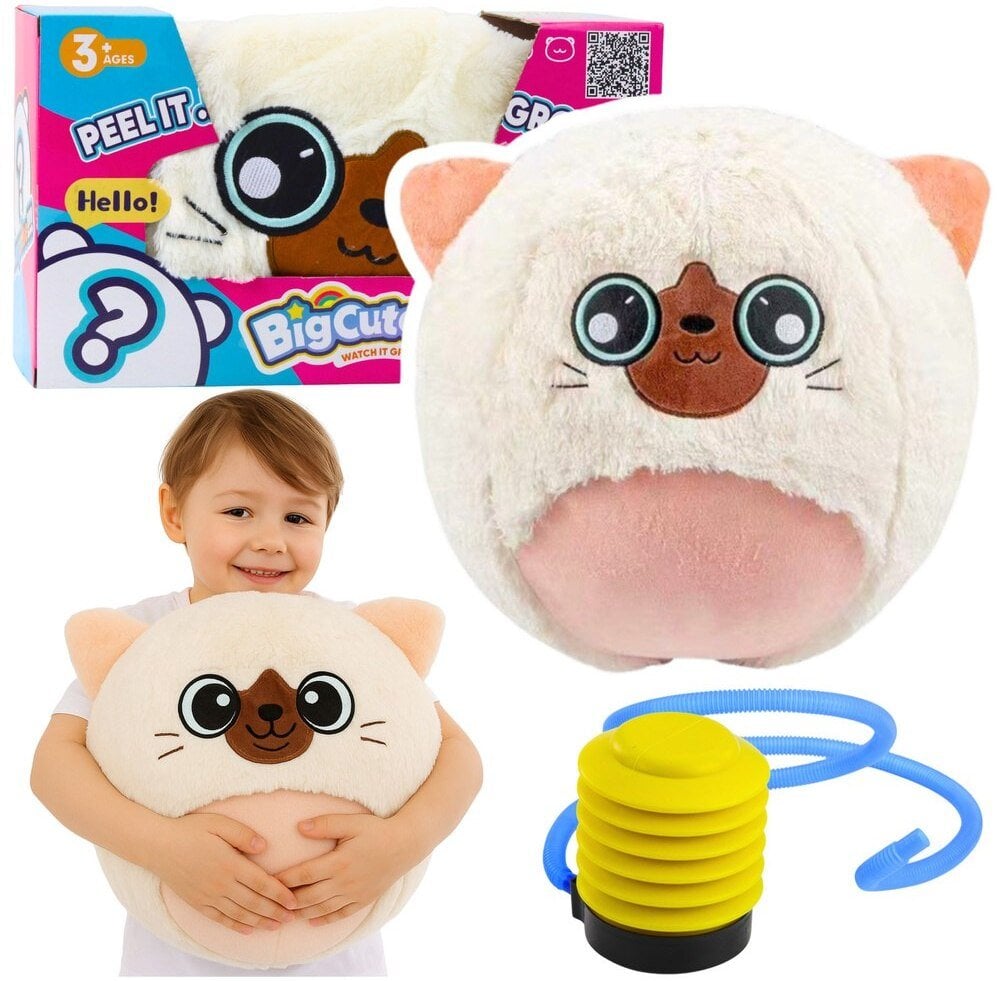 Piłka Do Skakania Rosnąca Pluszowa Kotek Biały Pompka 50 cm