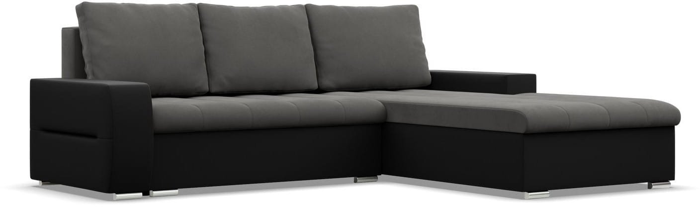 Narożnik, prawy, Sereno, velvet, ekoskóra, 243x200x92 cm, ciemny szary, czarny | TYLETEGOTU
