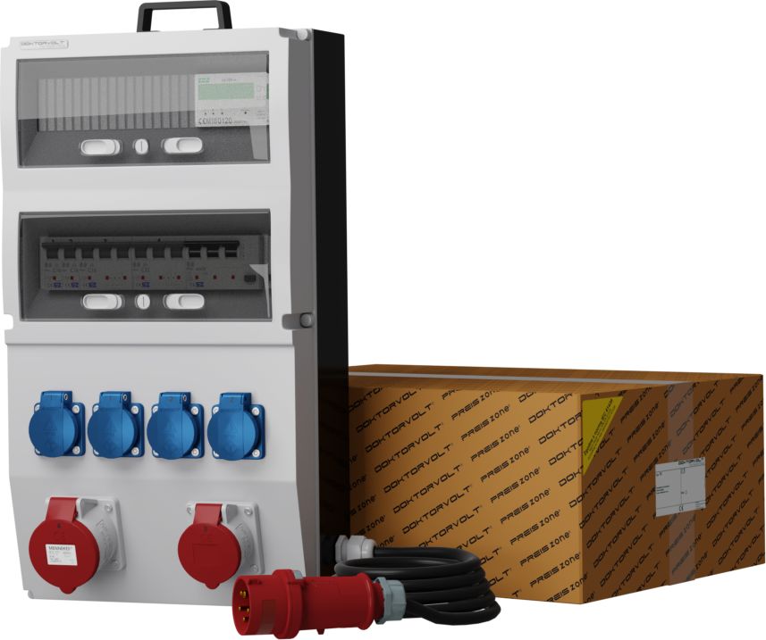 Doktorvolt Rozdzielnica budowlana z licznikiem i kablem eXT-S/FI 32A 16A 4x230V SKH Schuko Mennekes Doktorvolt 2339