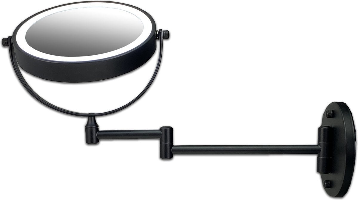 Dvipusis makiažo veidrodis iš juodo matinio metalo su LED apšvietimu Gerard Brinard, 33x21x14 cm