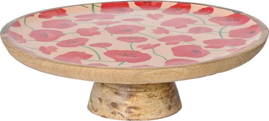 Drewniana patera na ciasto 9,5x27,5cm Dekoracyjna z kwiatowym wzorem