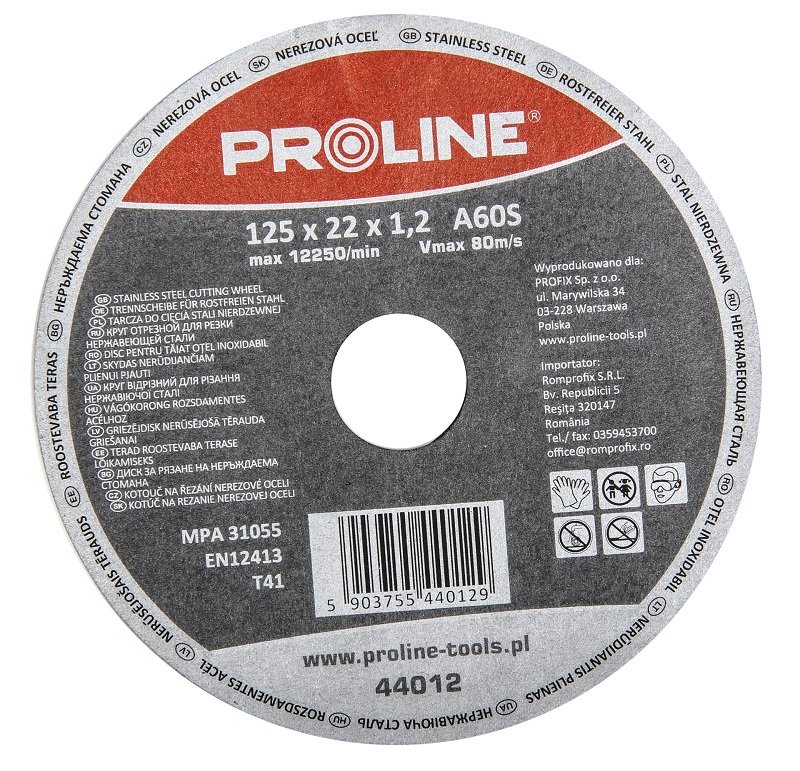 Pro-Line Tarcza do cięcia stali kwasoodpornej T41 125x1mm A60S - 44014