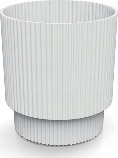 Doniczka biała prążkowana na nóżce plastikowa 13,8x12,8 cm osłonka Milly Round