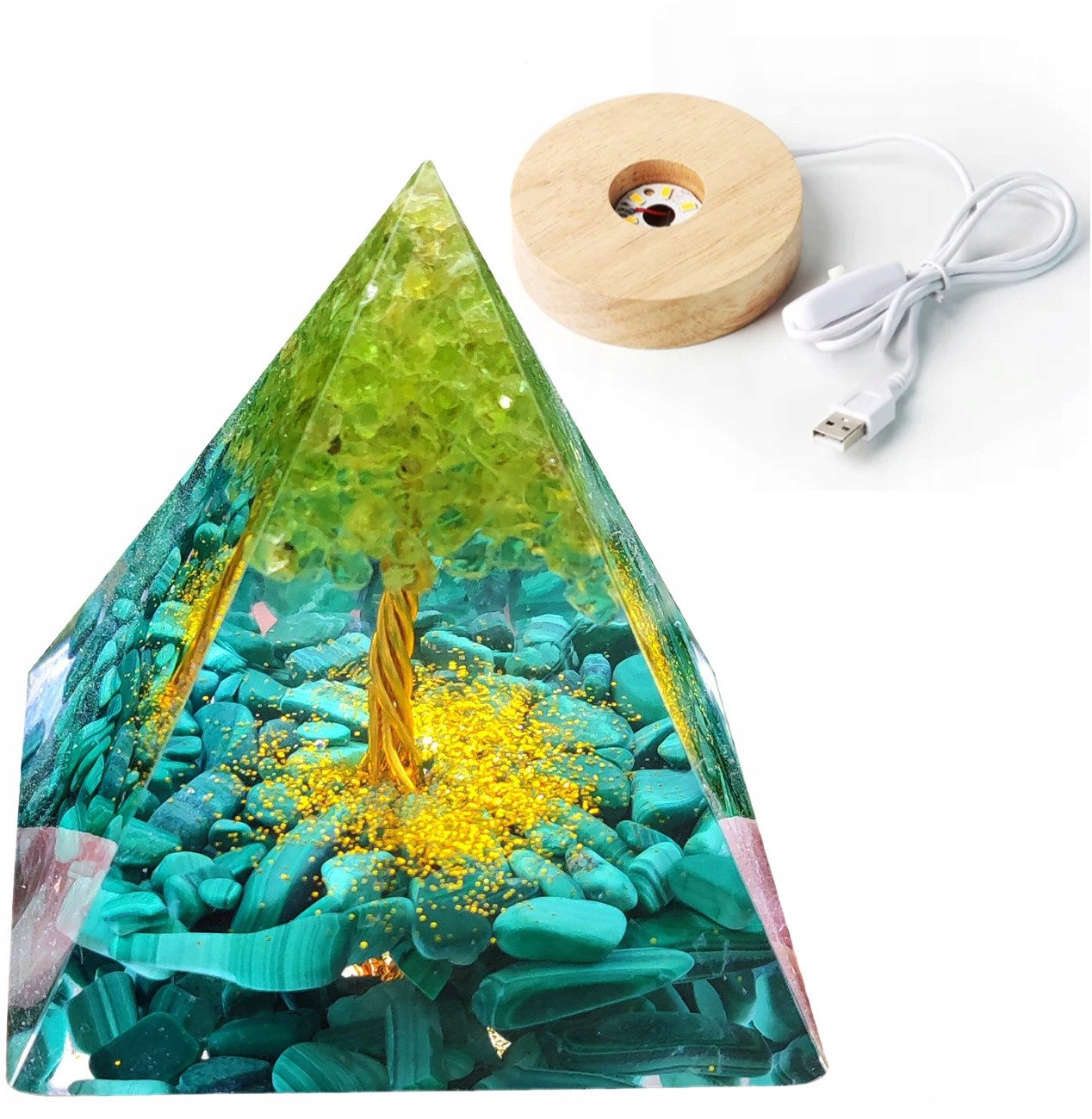 Piramida ORGONIT +LED Lampka PODSTAWA 5cm KRYSZTAŁ KAMIENIE AMULET 5cm HX12