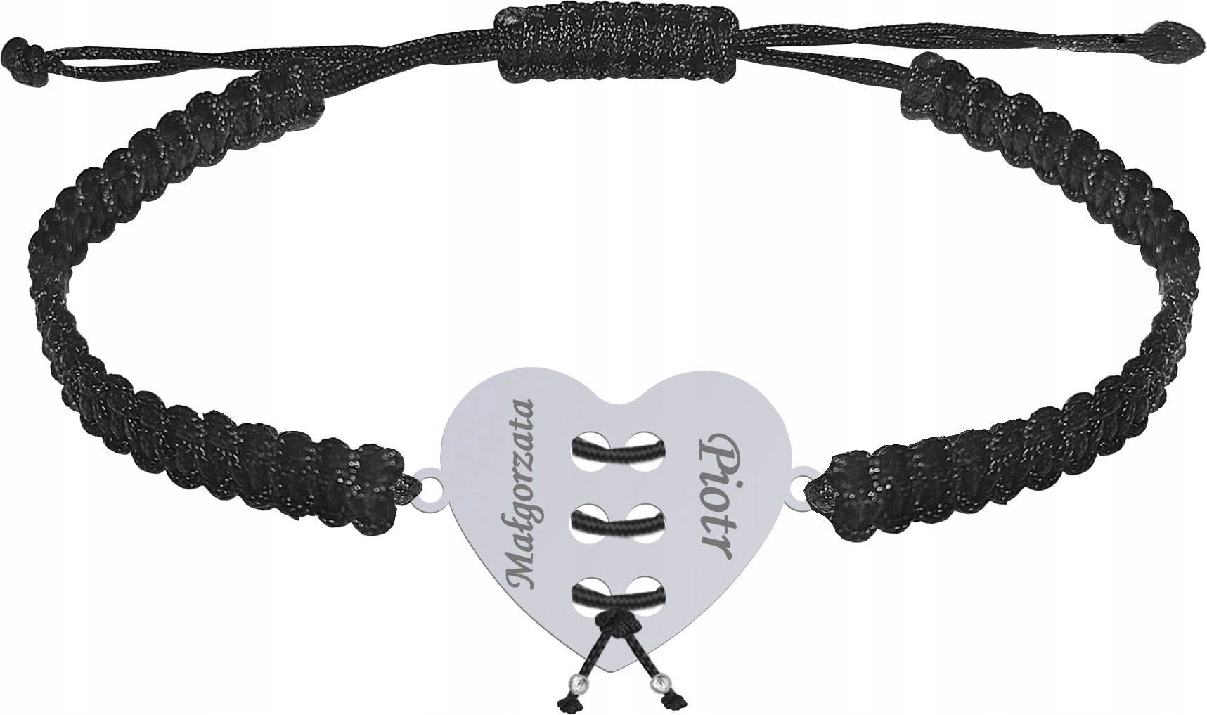 Radziszewska Jewellery Dzień Mamy Bransoletka Srebrna Serce Wiązane Sznurek Prezent GRAWER