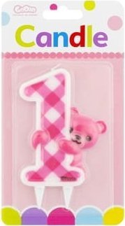 GoDan Świeczka cyfra 1 urodziny różowy Miś