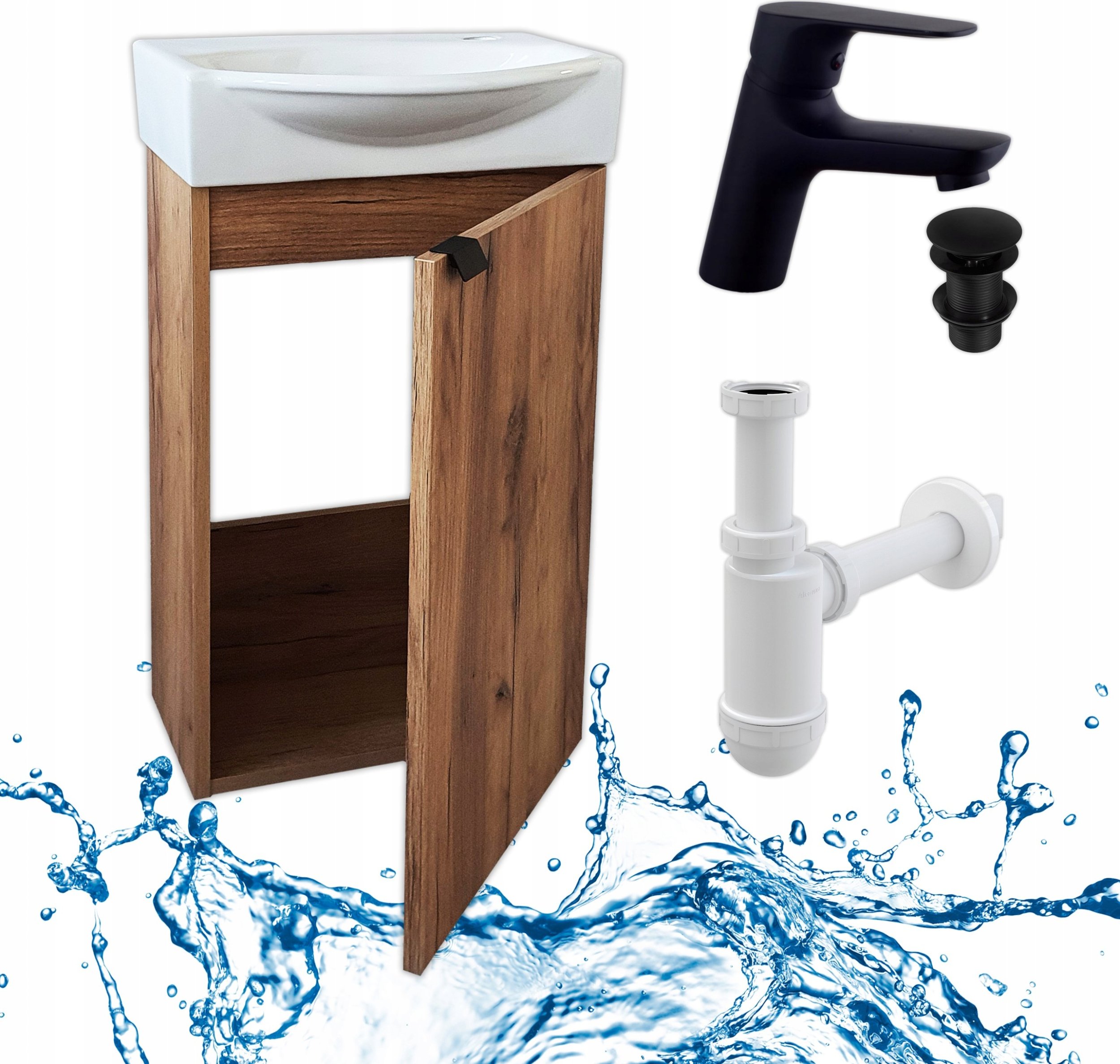 Stamar Szafka Łazienkowa Wisząca z Umywalką 40 x 33 + Bateria Click Clack + Syfon