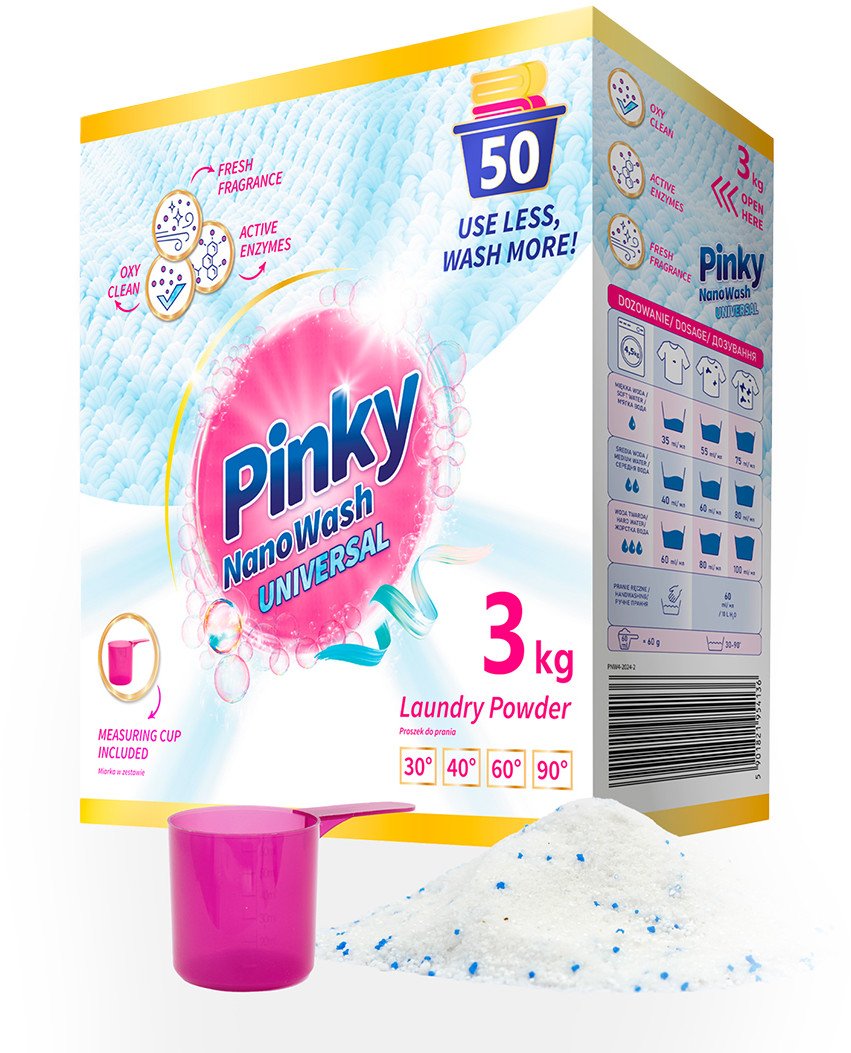 Proszek do prania białych i jasnych tkanin 50 prań 3kg NanoWash Universal PINKY