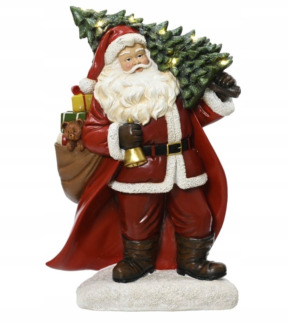 Figurka Świąteczna tworzywo sztuczne Święty Mikołaj czerwony LED 38cm 1szt