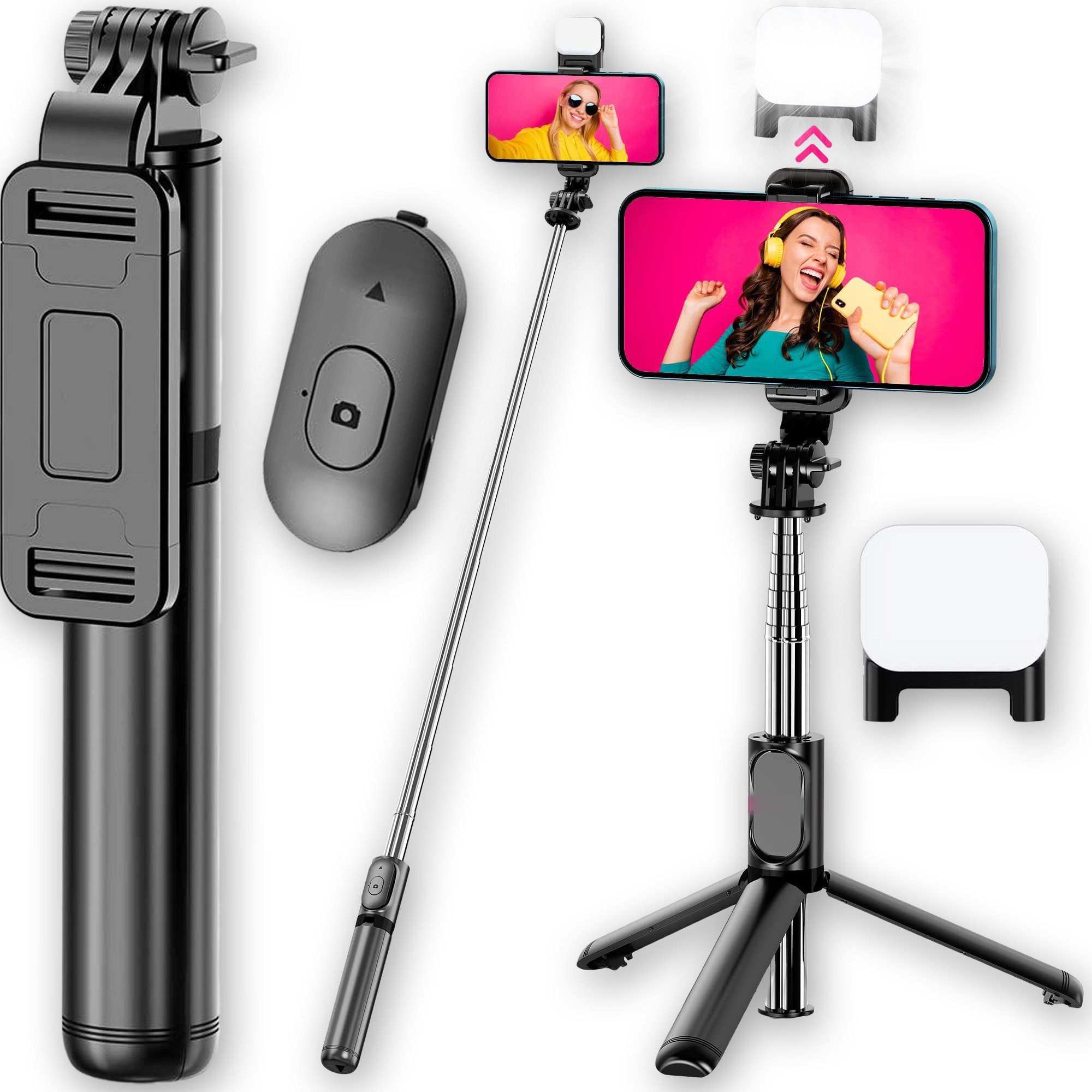 Uchwyt do telefonu 3w1 LTC Selfiestick + Statyw tripod + Lampa