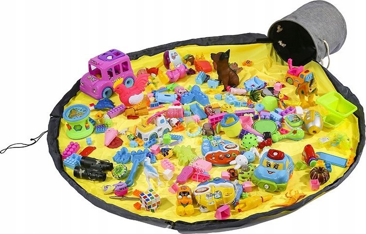 Korbi KOSZ NA ZABAWKI KLOCKI Z MATĄ DO ZABAWY 2w1 DUŻY POJEMNIK ZAMYKANY WOREK