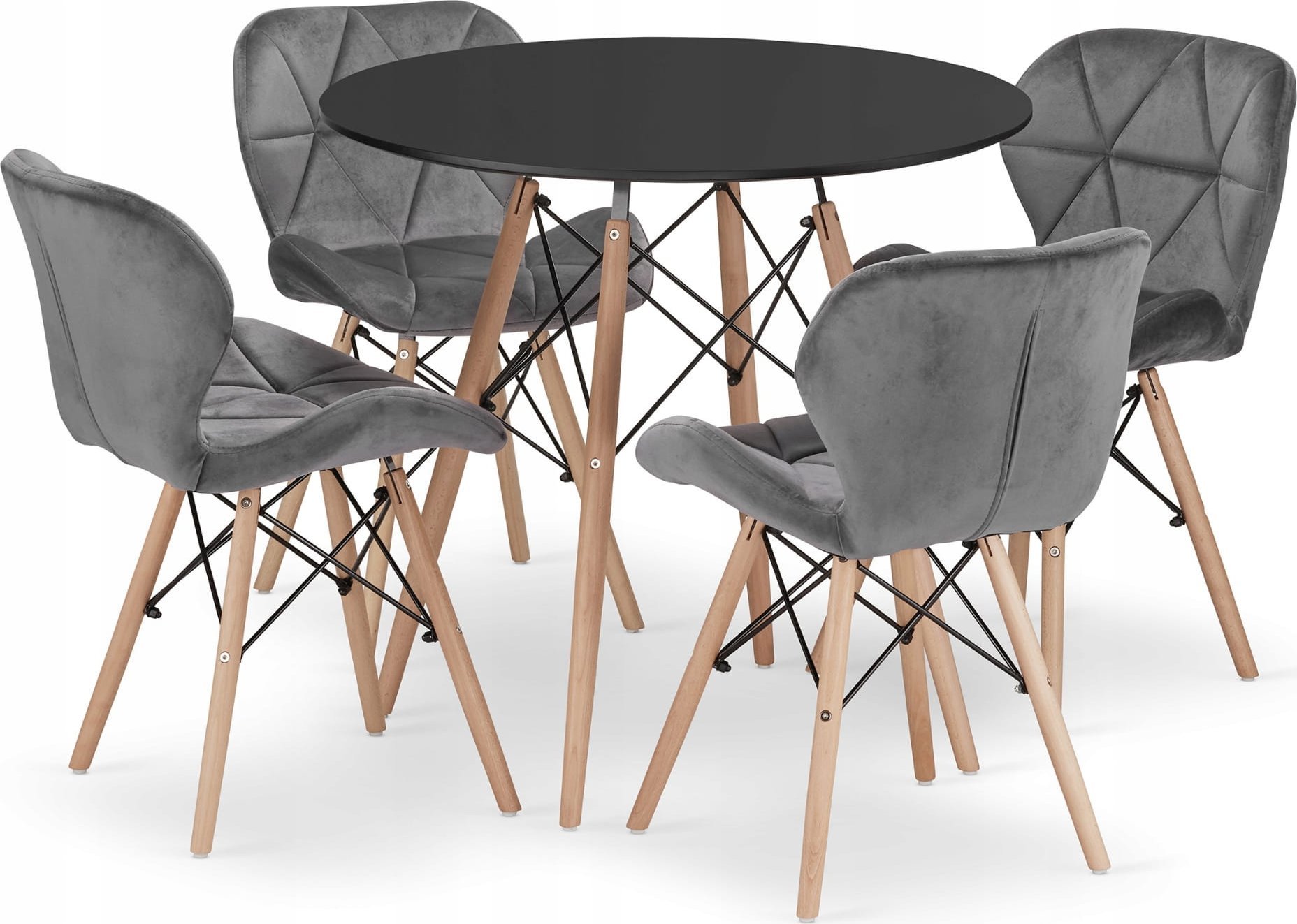 Leobert Zestaw stół okrągły TODI 80 czarny + 4 krzesła LAGO szare