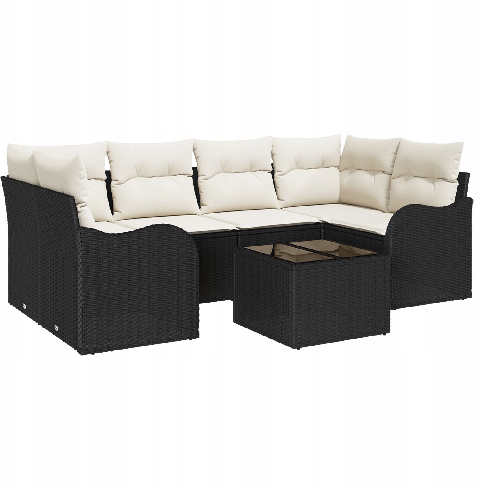 7-częściowy zestaw ogrodowy vidaXL z poduszkami Czarny Polirattan, Dwuosobowa sofa ogrodowa vidaXL z poduszkami Czarny Polirattan