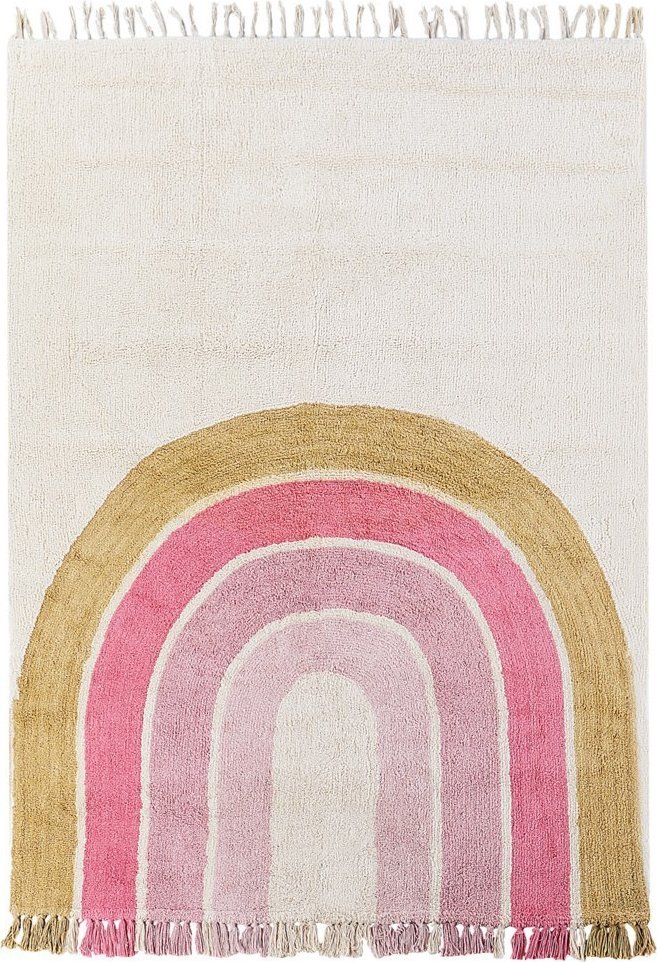 Beliani Dywan dziecięcy bawełniany w tęczę 140 x 200 cm beżowy z różowym TATARLI