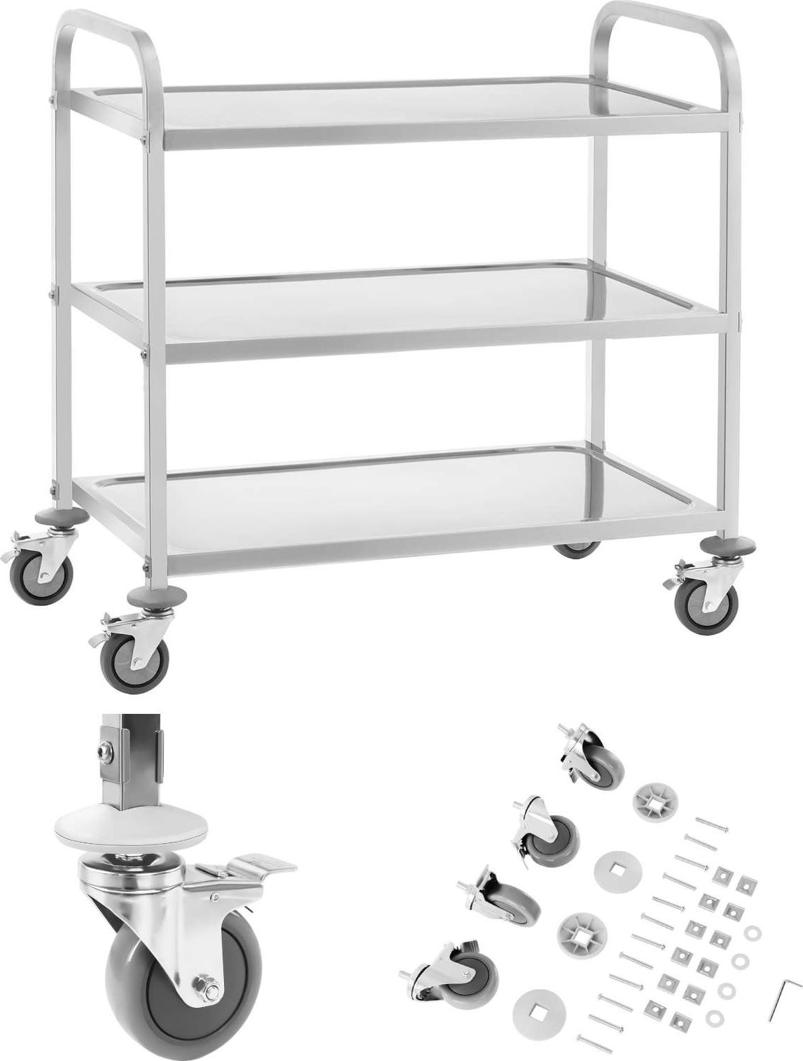 Royal Catering Wózek kelnerski cateringowy 3 półkowy do 150kg ze stali nierdzewnej Royal Catering RCSW 3A Wózek kelnerski cateringowy 3 półkowy do 150