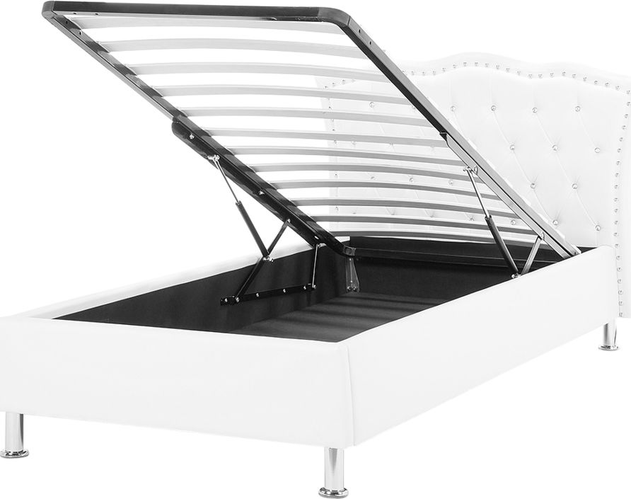 Beliani Łóżko z pojemnikiem ekoskóra 90 x 200 cm białe METZ