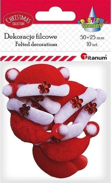 Dekoracje filcowe czapka Mikołaja 50x25mm 10szt