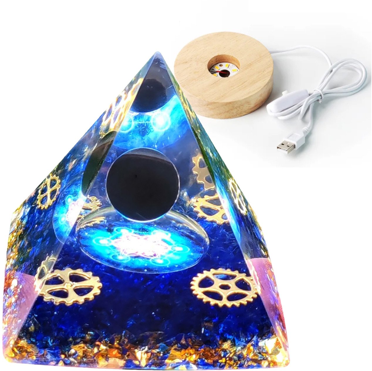 Piramida ORGONIT +LED Lampka PODSTAWA 5cm KRYSZTAŁ KAMIENIE AMULET 5cm HX10