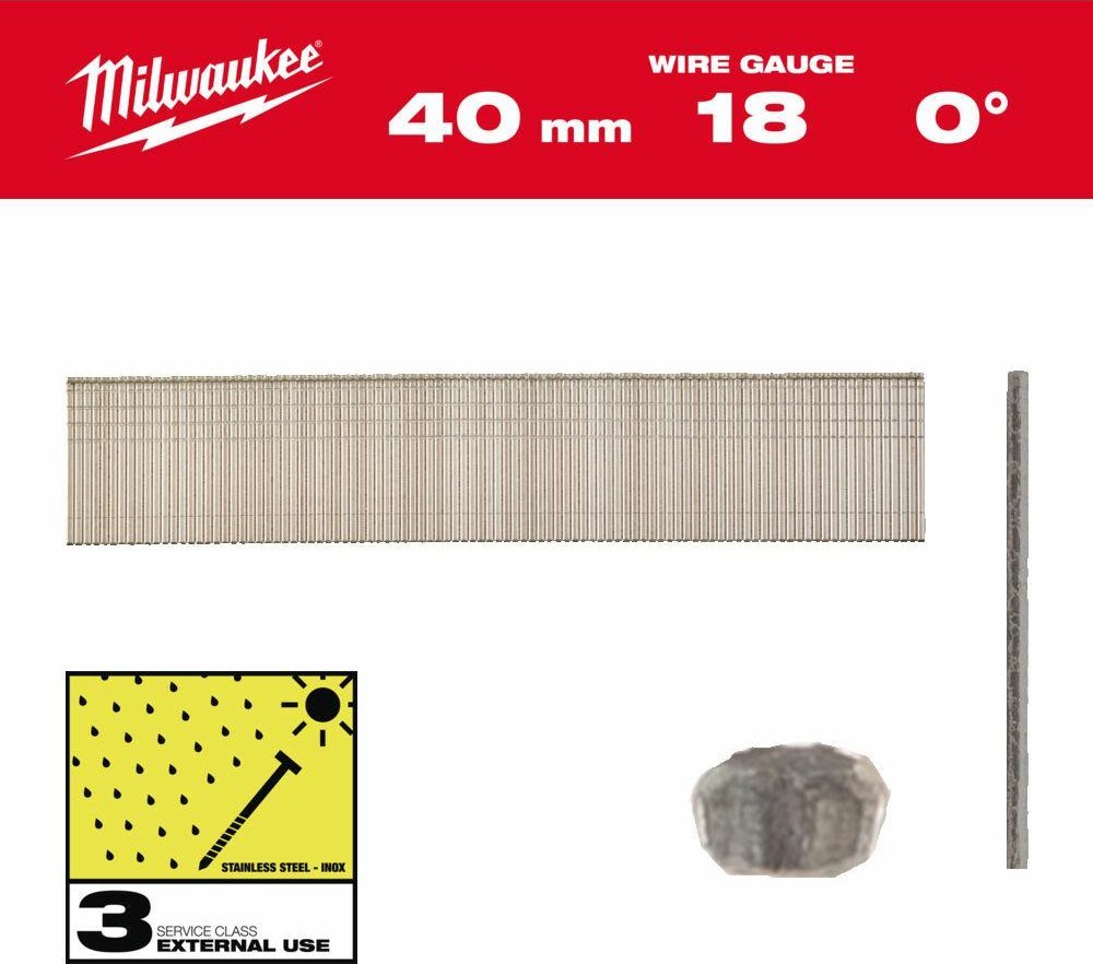 Milwaukee MILWAUKEE SZTYFTY INOX 18G/40mm /5000szt. - M18FN18GS