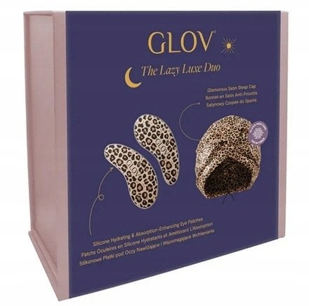 GLOV_SET The Lazy Luxe Duo silikonowe płatki pod oczy nawilżające i wspomagające wchłanianie + satynowy czepka do spania