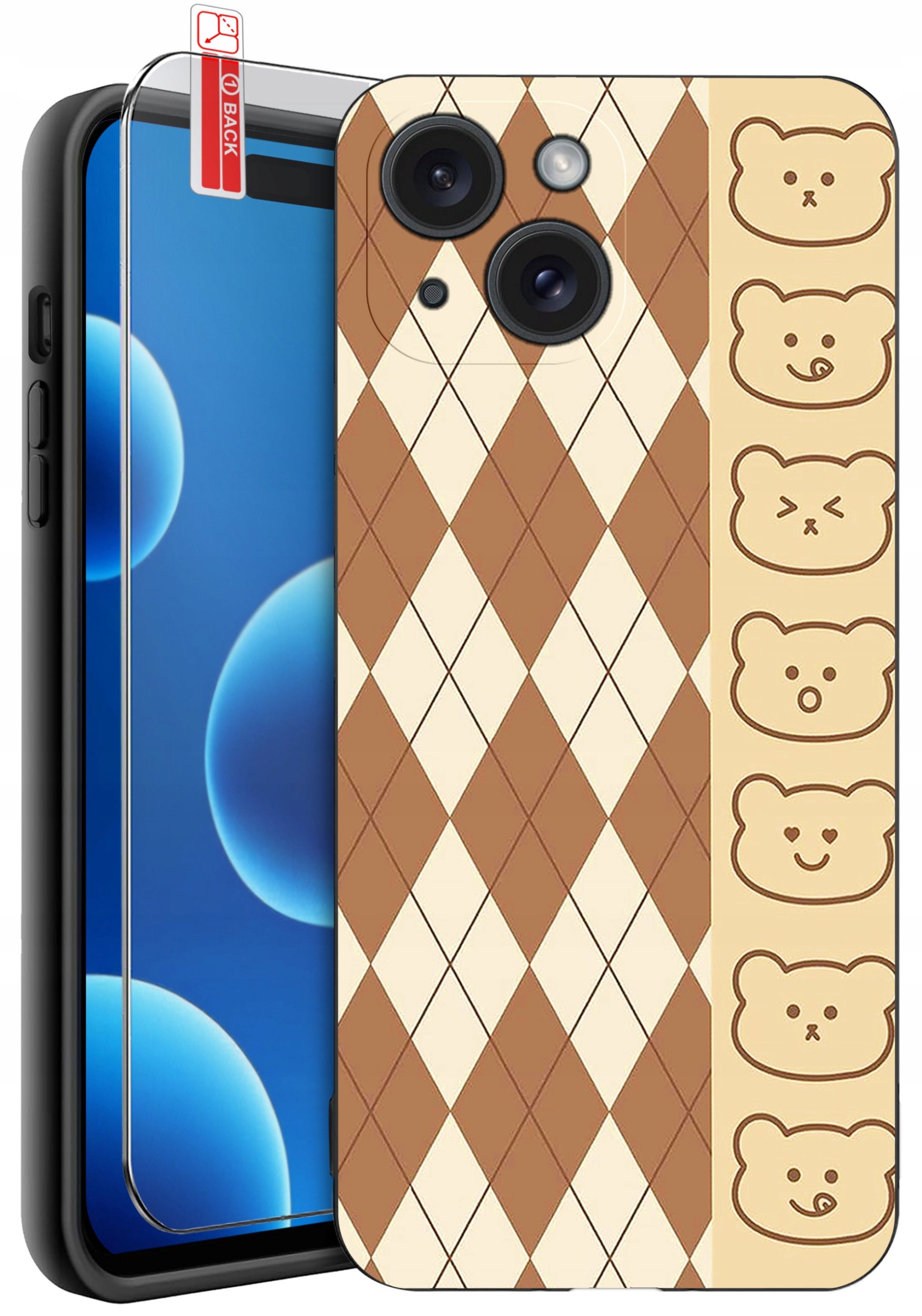 ETUI do iPhone 15 | WZORY | SILIKONOWE MATT CASE + SZKŁO 9H