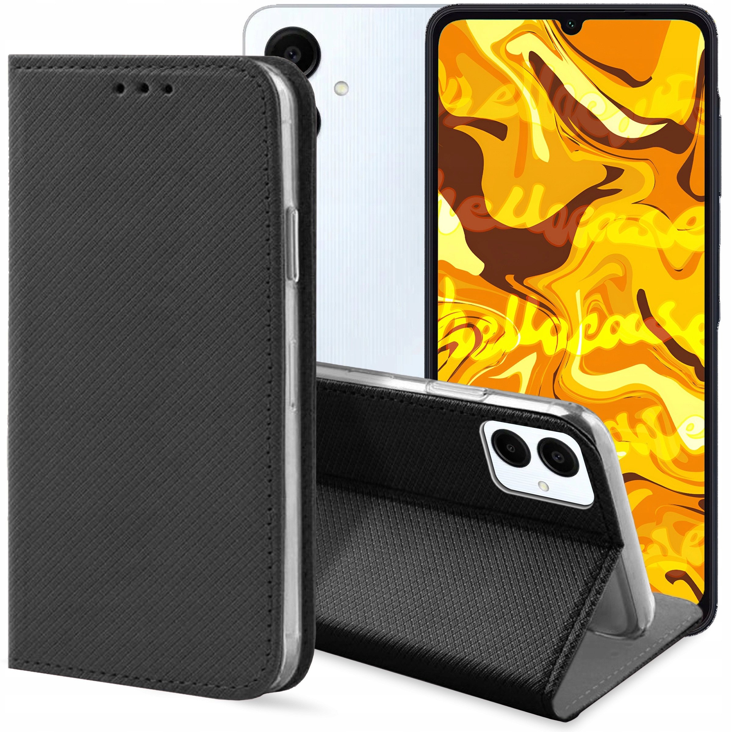 ETUI Z KLAPKĄ DO SAMSUNG GALAXY A06 CZARNE ZAMYKANE MAGNETYCZNE KABURA CASE